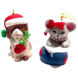 2 Giftco Inc Christmas Bell Ornaments Pup Stocking Mouse Stocking 3 Inches Tall